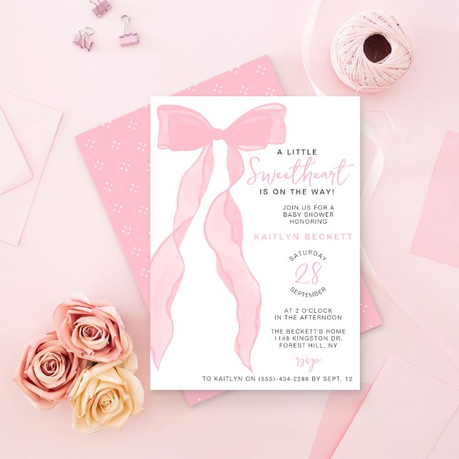 Little Sweetheart Elegant Pink Bow Baby Shower Invitation (Creator Uploaded)