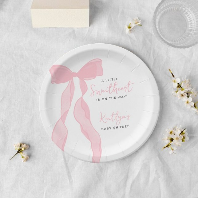 Little Sweetheart Elegant Pink Bow Baby Shower Paper Plates (Creator Uploaded)
