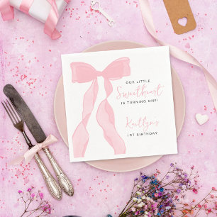 Little Sweetheart Elegant Pink Bow Birthday Party Napkins