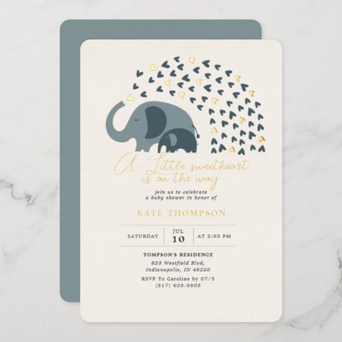 Little Sweetheart Elephant Boy Baby Shower Gold Foil Invitation