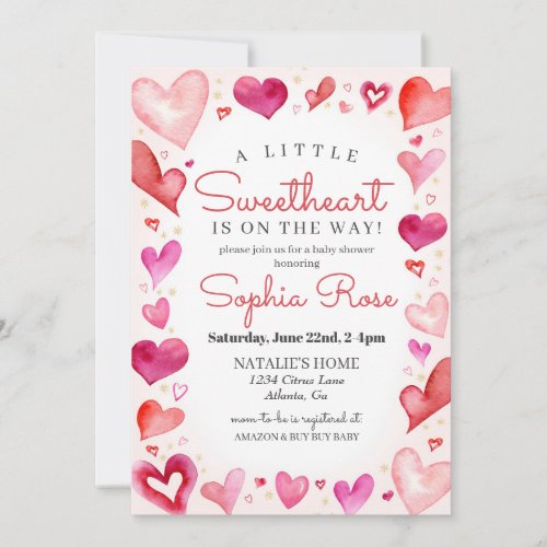 Little Sweetheart February baby shower for Girl Invitation