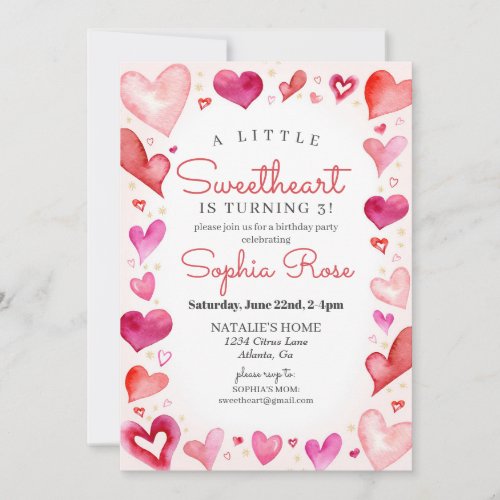 Little Sweetheart February Birthday Party for Girl Invitation