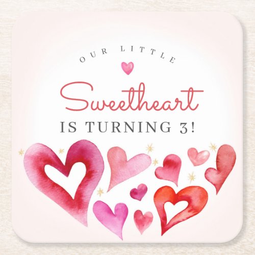Little Sweetheart February Birthday Party Square Paper Coaster