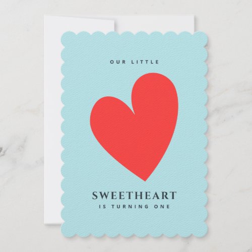 Little Sweetheart First Birthday Blue Invitation