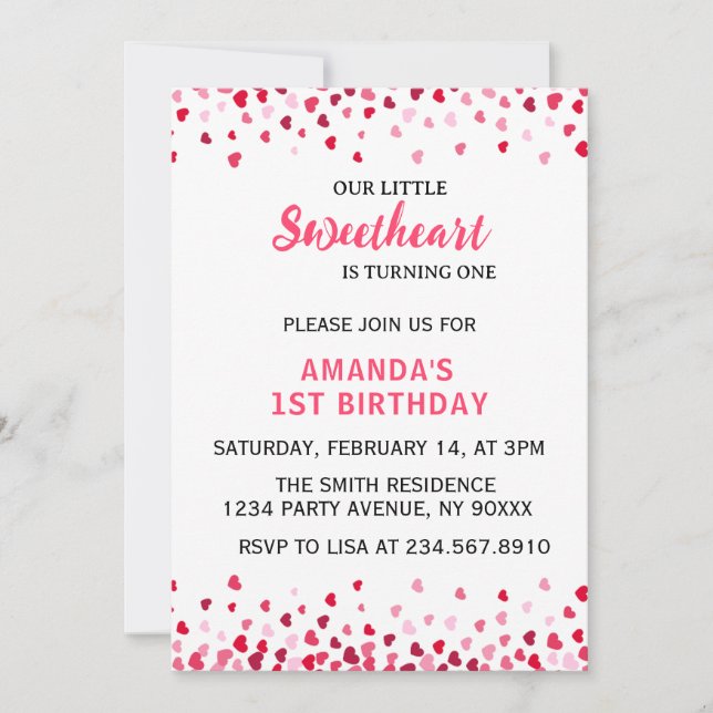 Little Sweetheart First Birthday Invitation (Front)