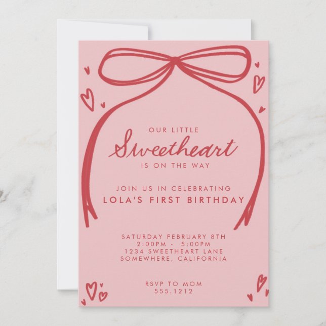 LITTLE SWEETHEART FIRST BIRTHDAY INVITATION (Front)