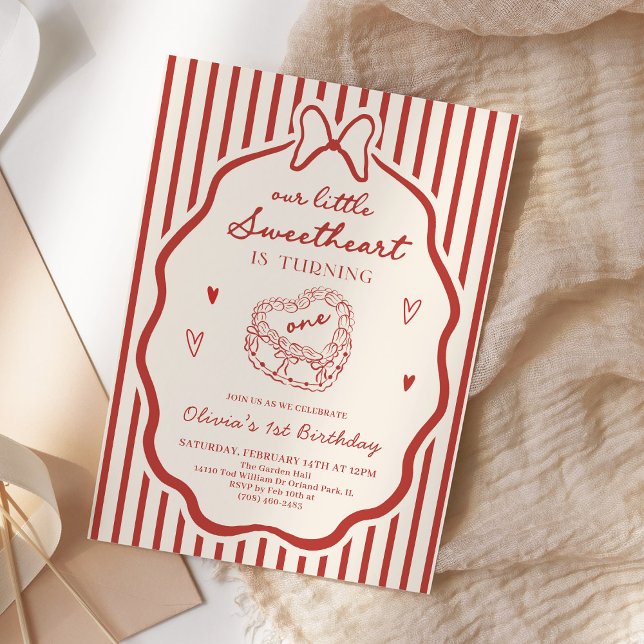 Little Sweetheart First Birthday Valentine's Day Invitation (Creator Uploaded)