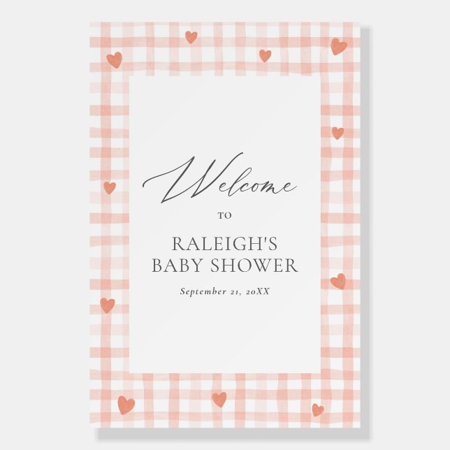 Little Sweetheart Gingham Baby Shower Welcome Sign (Front)