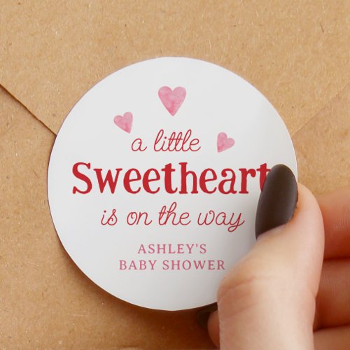 Little Sweetheart Girl Baby Shower Heart Classic Round Sticker