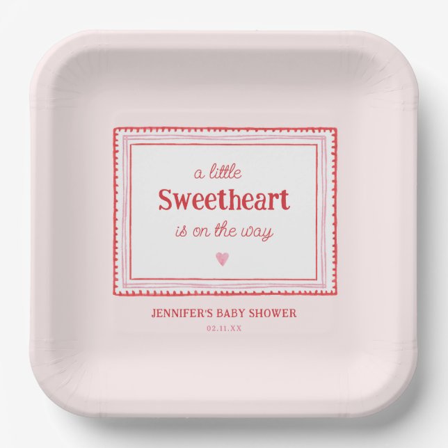 Little Sweetheart Girl Baby Shower  Paper Plates (Front)
