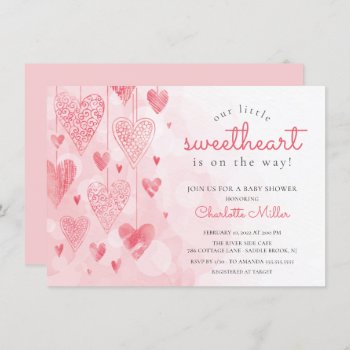 Little Sweetheart Hanging Hearts Girls Baby Shower Invitation by celebrateitinvites at Zazzle