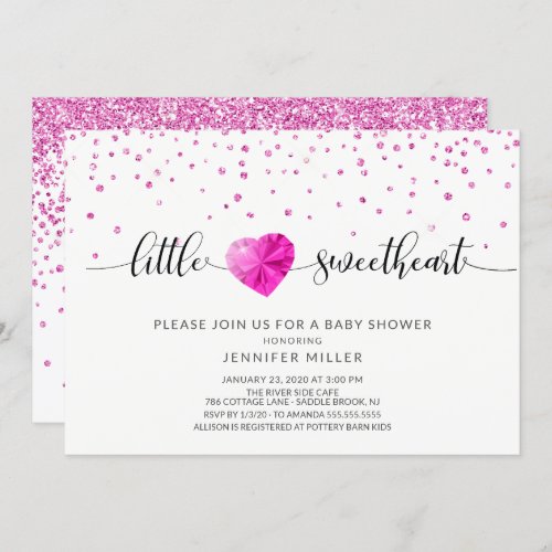 Little Sweetheart Heart Girls Baby Shower Invitation