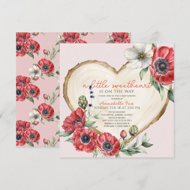 Little Sweetheart Heart Wood Slice Baby Shower Invitation (Front/Back)