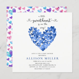 Little Sweetheart Hearts Boys Baby Shower Invitati Invitation