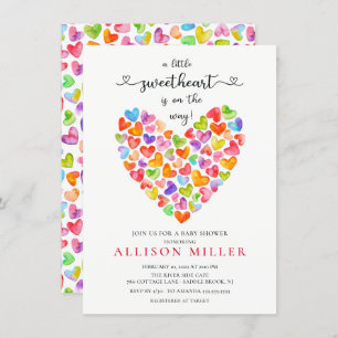 Little Sweetheart Hearts Girls Baby Shower Invita Invitation