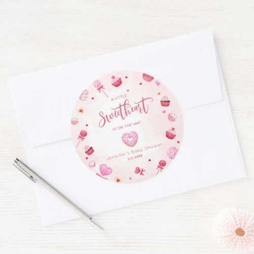 Little Sweetheart is on the way baby shower Classic Round Sticker