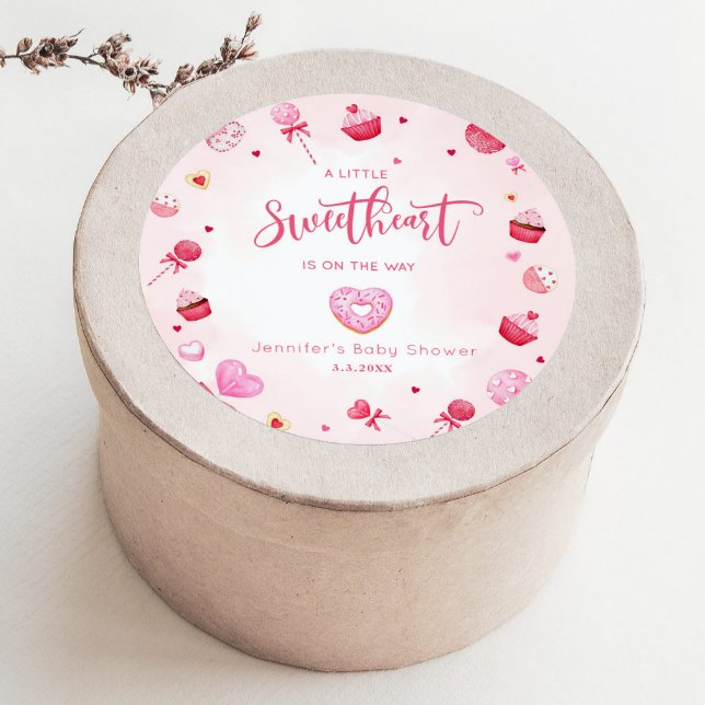 Little Sweetheart is on the way baby shower Classic Round Sticker (Creator Uploaded)