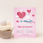 Little Sweetheart Kids Birthday Party Invitation<br><div class="desc">Celebrate your little sweetheart's birthday with these adorable pink heart invitations. Perfect for first birthdays or Valentine's Day birthdays, these sweet pink cards feature heart shaped hot air balloons floating in the clouds, with one balloon trailing a light blue banner that can be customized (shown with "our little sweetheart"). Personalize...</div>