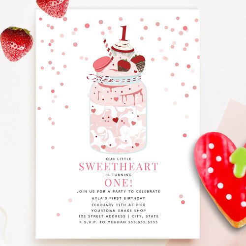 Little Sweetheart Milkshake Valentine 1st Birthday Invitation