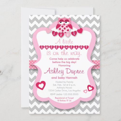 Little Sweetheart Owl Girl Baby Shower Invitation