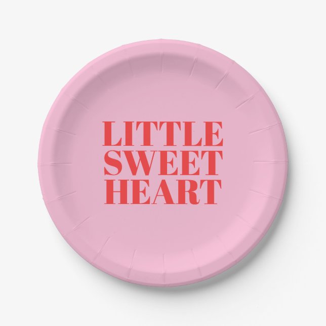 Little Sweetheart Pink and Red Girl First Birthday Paper Plates (Front)