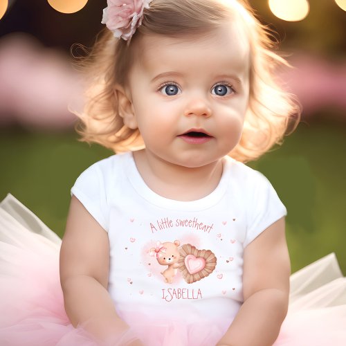 Little Sweetheart Pink Baby Bear Name Girl Baby T_Shirt