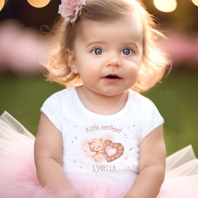 Little Sweetheart Pink Baby Bear Name Girl T-Shirt (Little Sweetheart Pink Baby Bear Girl Baby T-Shirt)