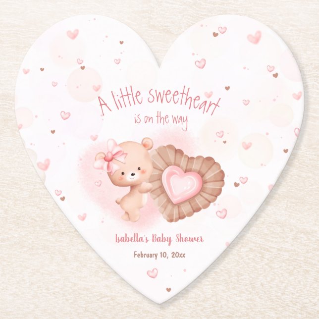 Little Sweetheart Pink Baby Shower  Paper Coaster (Front)