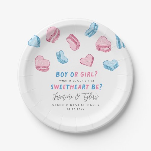 Little Sweetheart Pink  Blue Heart Gender Reveal Paper Plates