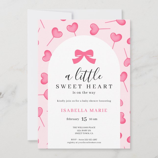 Little Sweetheart Pink Bow Baby Shower Invitation (Front)