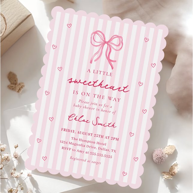 Little Sweetheart Pink Bow Baby Shower Invitation (Creator Uploaded)