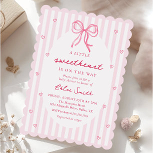 Little Sweetheart Pink Bow Baby Shower Invitation