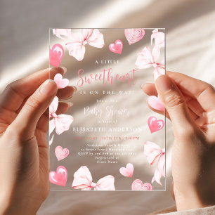 Little Sweetheart Pink Bow Baby Shower Invitation