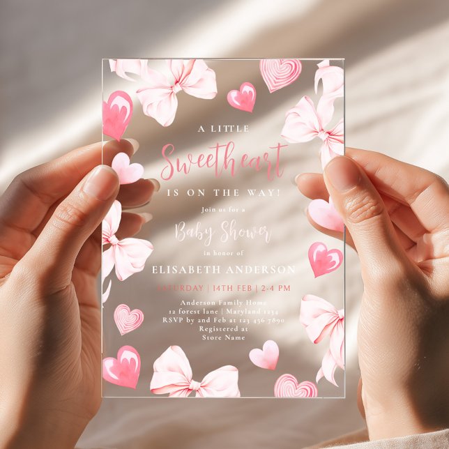 Little Sweetheart Pink Bow Baby Shower Invitation (Creator Uploaded)
