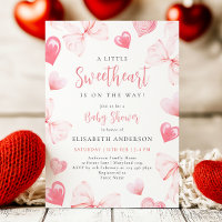 Little Sweetheart Pink Bow Baby Shower Invitation