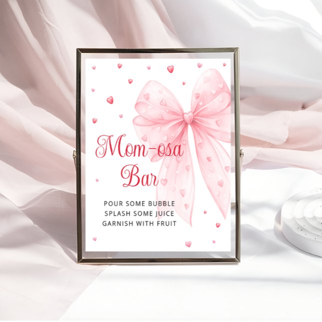 Little Sweetheart Pink Bow Baby Shower Mom-osa Bar Poster (Creator Uploaded)