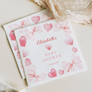 Little Sweetheart Pink Bow Baby Shower Napkins