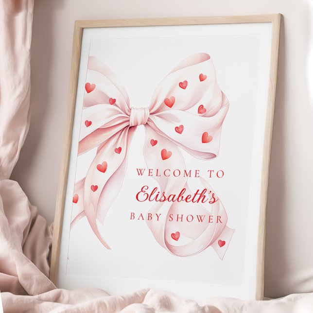 Little Sweetheart Pink Bow Baby Shower Welcome Poster (Creator Uploaded)