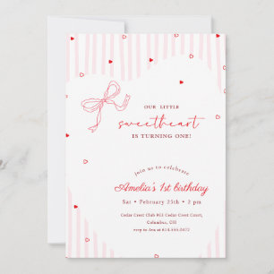 Little Sweetheart Pink Bow Coquette First Birthday Invitation