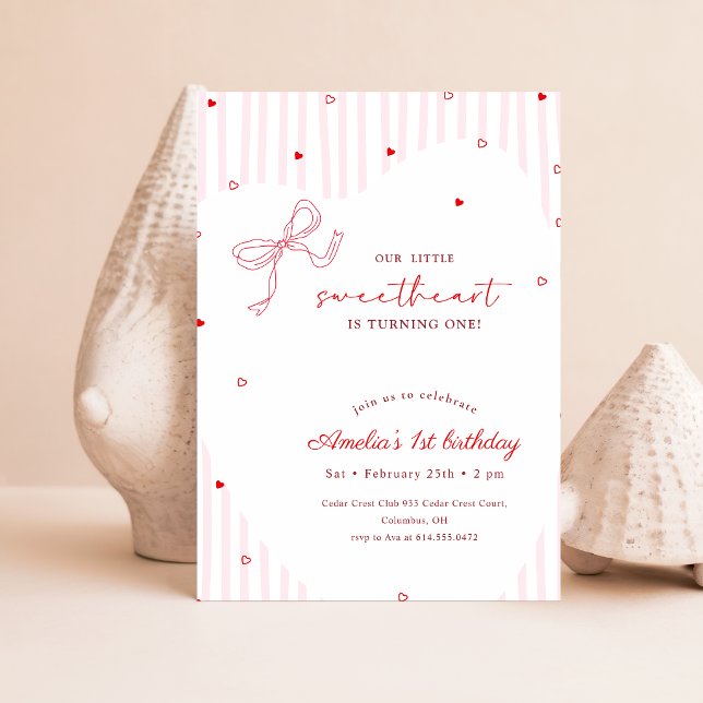 Little Sweetheart Pink Bow First Birthday Invitation (Creator Uploaded)