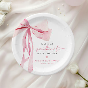Little Sweetheart Pink Bow Valentine's Baby Shower Paper Plates