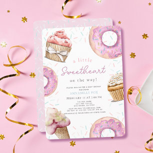 Little Sweetheart Pink Cupcake & Donut Baby Shower Invitation