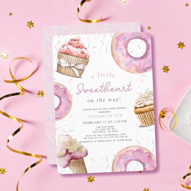 Little Sweetheart Pink Cupcake & Donut Baby Shower Invitation (Creator Uploaded)