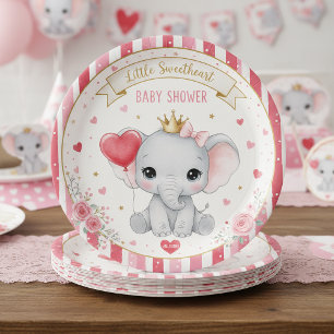Little Sweetheart Pink Elephant Baby Shower Paper  Plates