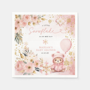 Little Sweetheart Pink Floral Bear Baby Shower Napkins