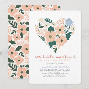 Little Sweetheart Pink Floral Girl Birthday Invitation