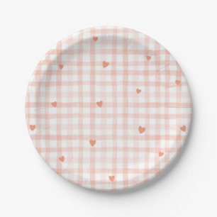 Little Sweetheart Pink Gingham Valentines Paper Plates