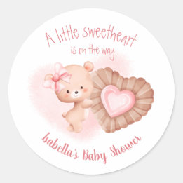 Little Sweetheart Pink Girl Baby Shower Classic Round Sticker