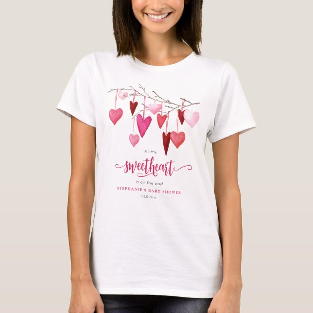 Little Sweetheart Pink Heart Baby Shower T-Shirt (Front)