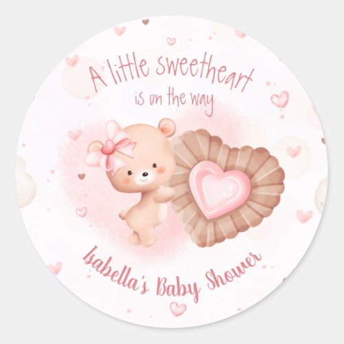 Little Sweetheart Pink Heart Girl Baby Shower Classic Round Sticker